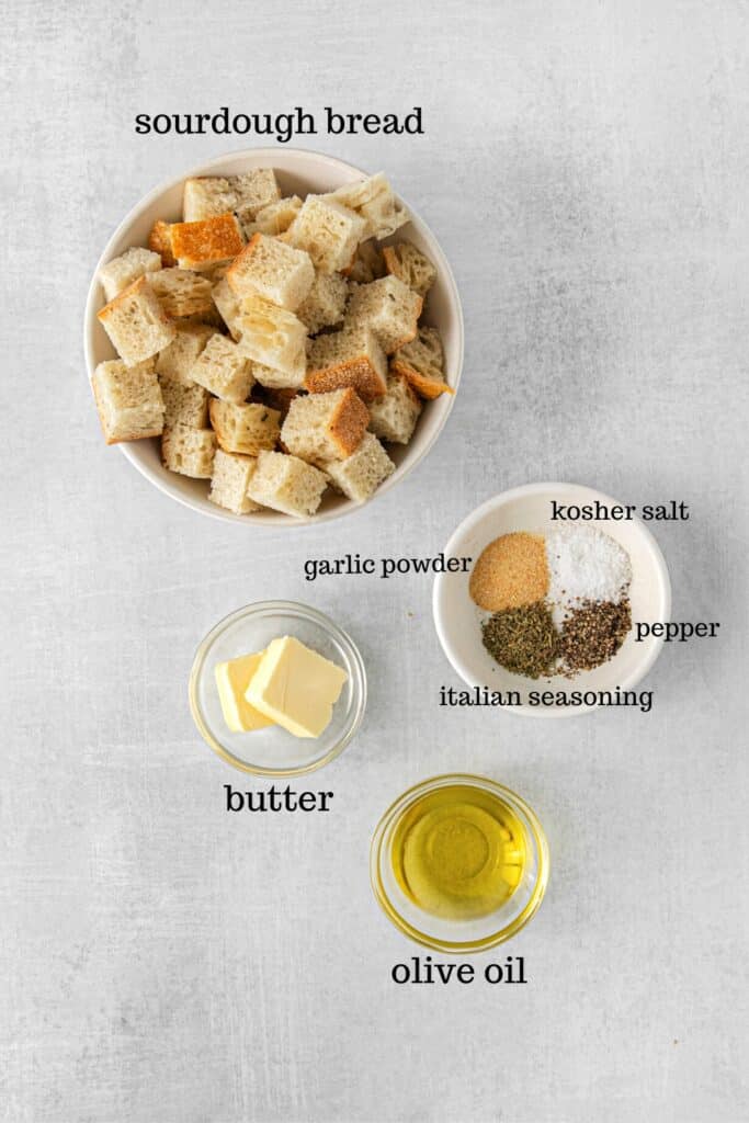 Ingredients for mini sourdough croutons.