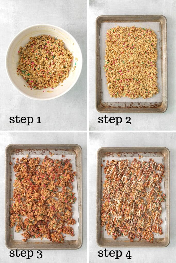 How to make birthday cake granola recipe in 4 easy steps.