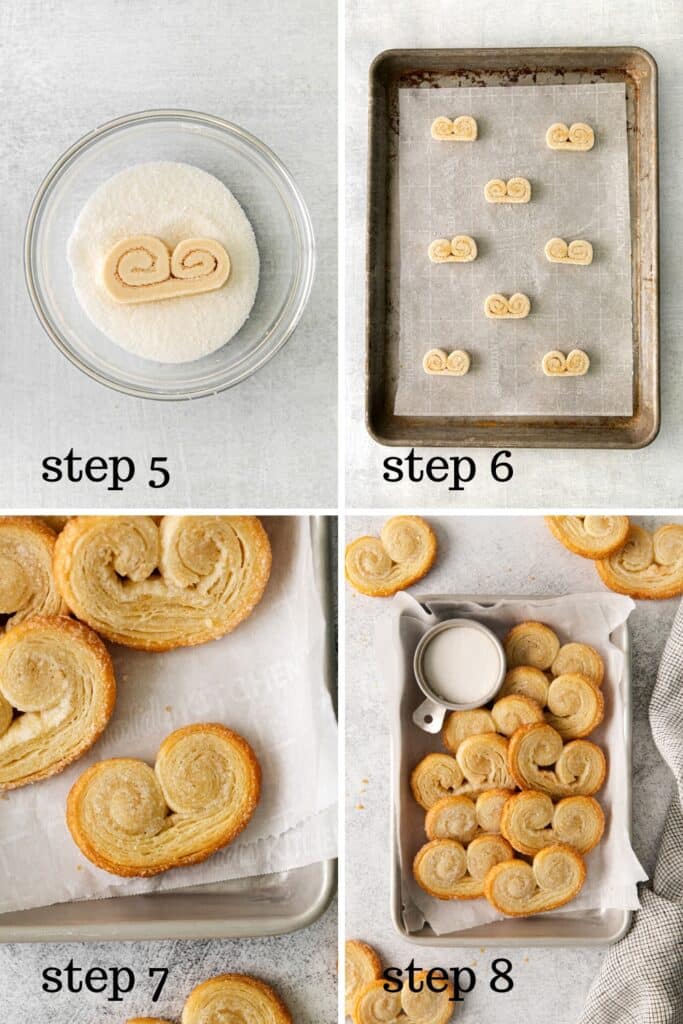 Final steps for making elephant ear cookies (French palmiers cookies).