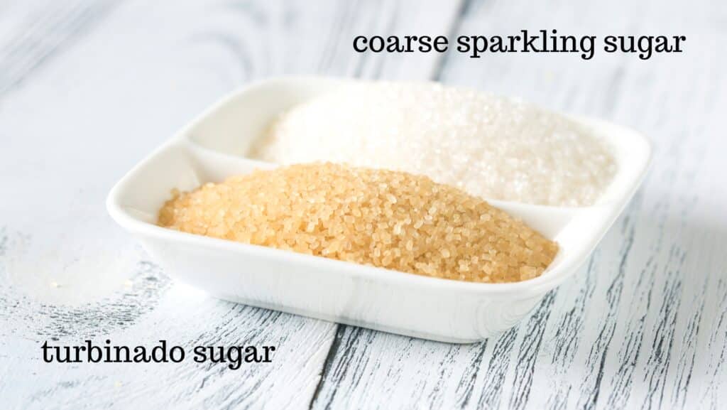 Turbinado sugar and coarse sparkling sugar for sprinkling on Palmiers Cookies (AKA Elephant Ear Cookies).