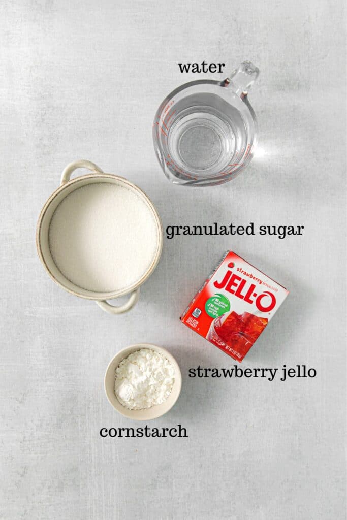 Ingredients for strawberry glaze recipe.