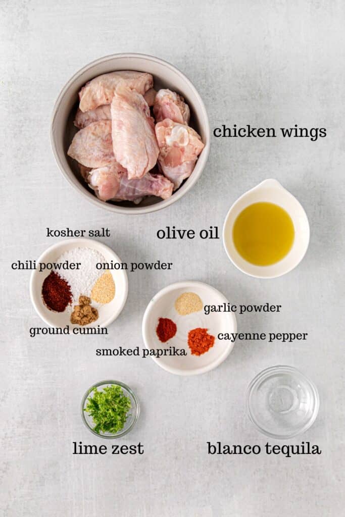 Ingredients for tequila lime wings recipe.