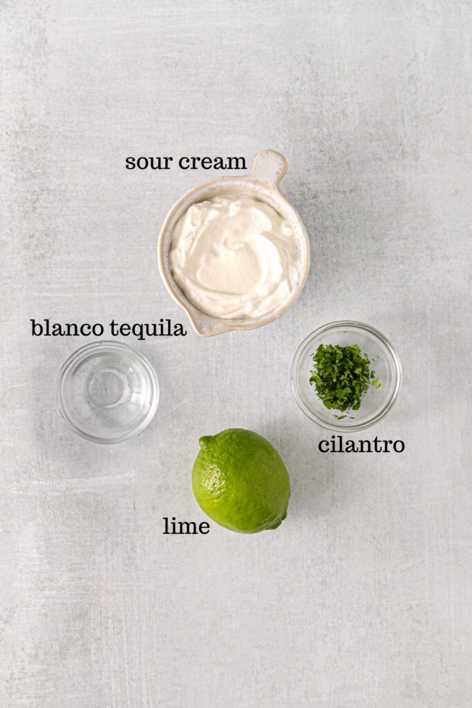 Ingredients for tequila-lime dipping sauce for tequila lime chicken wings.