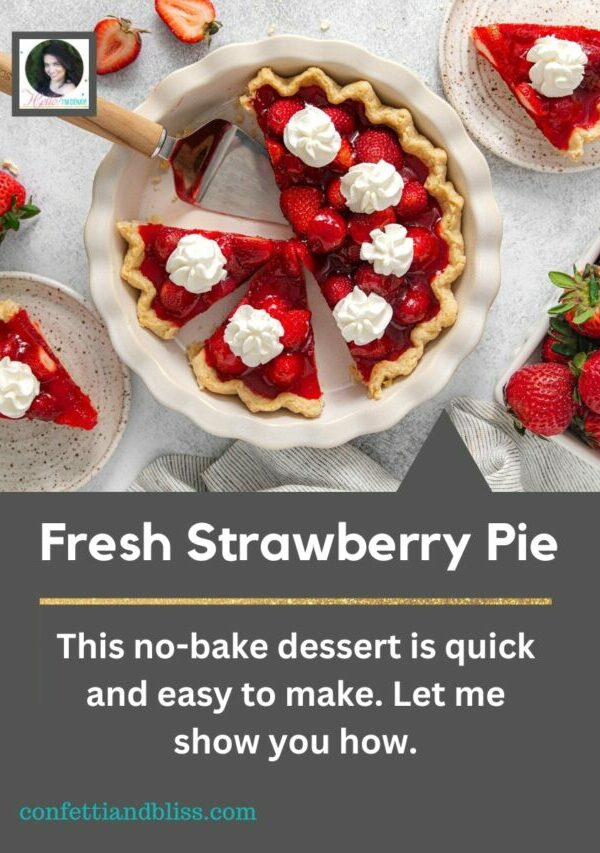 Poster image for no-bake strawberry pie web story.