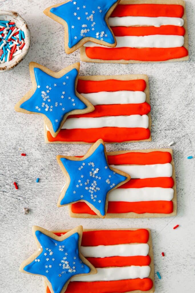 Stars and stripes 4th of July cookies.