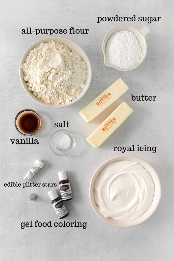 Ingredients for 4th of July shortbread cookies.