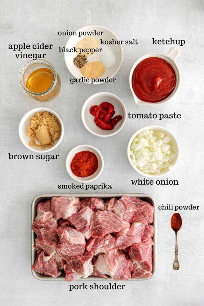 Ingredients for pulled pork sliders recipe.