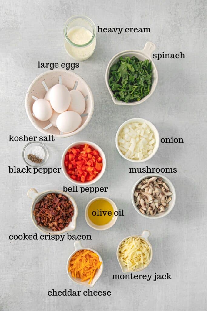 Overhead view of ingredients for the best egg bites recipe.