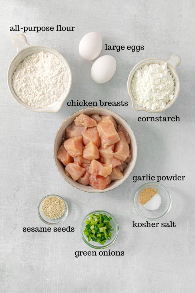 Ingredients for air fryer orange chicken.