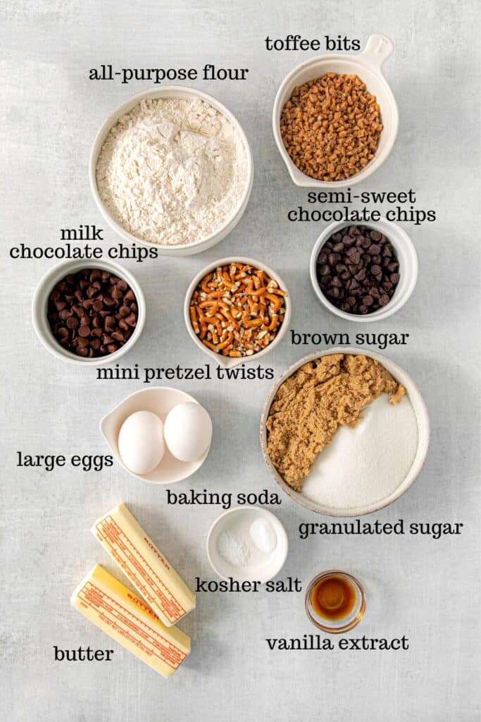 Ingredients for Panera kitchen sink cookie recipe.