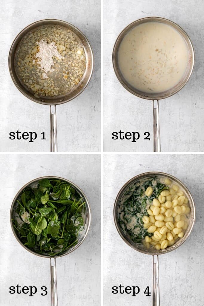 How to make creamy parmesan spinach gnocchi, step by step.