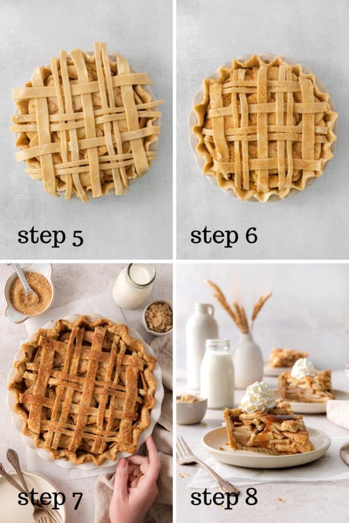 How to lattice the top of an apple pie then bake it.