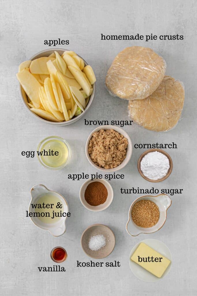 Ingredients for making Grandma's old fashioned apple pie recipe.