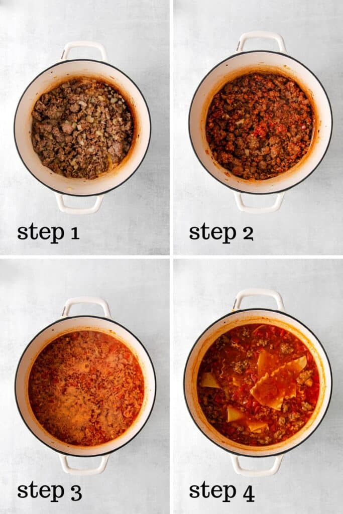 How to make easy lasagna soup, step by step.