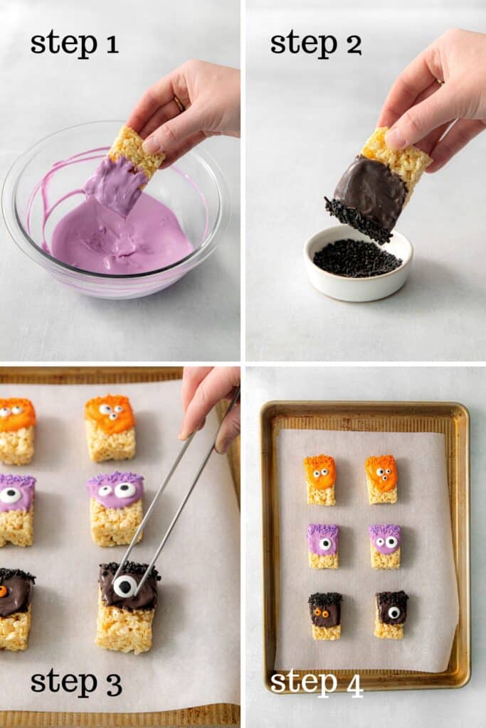 How to make Mummy and Monster Rice Krispie Treats, step by step.