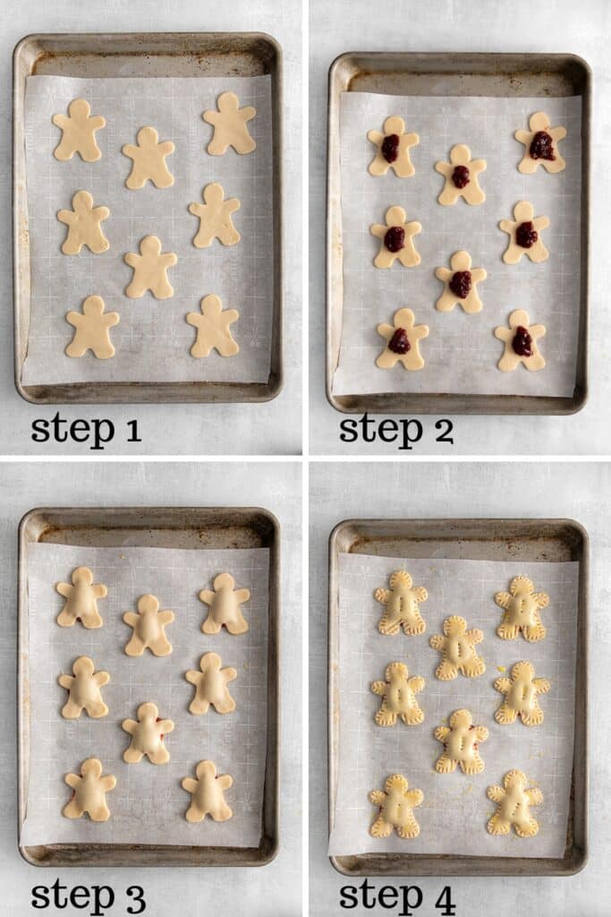 How to assemble mummy Halloween pop tarts on a baking tray.