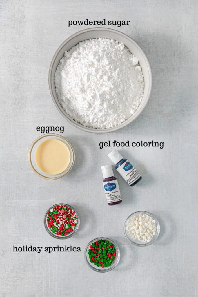 Ingredients for eggnog glaze for Christmas donuts.