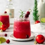 Frozen cranberry Margarita on a holiday table.