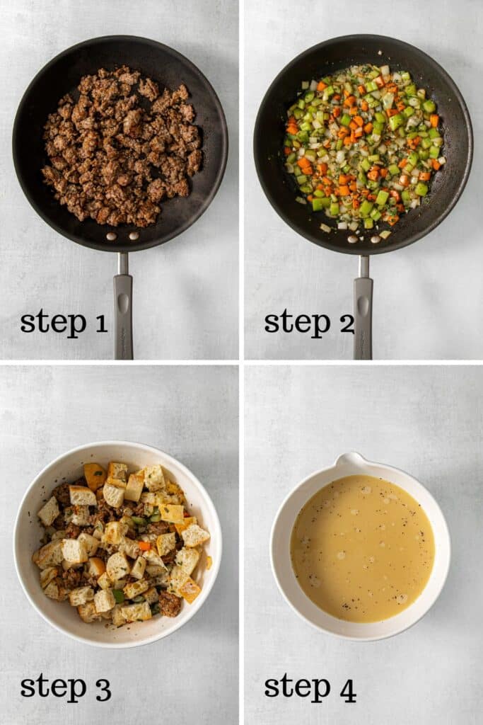 How to prep the ingredients for Italian sausage stuffing before baking.