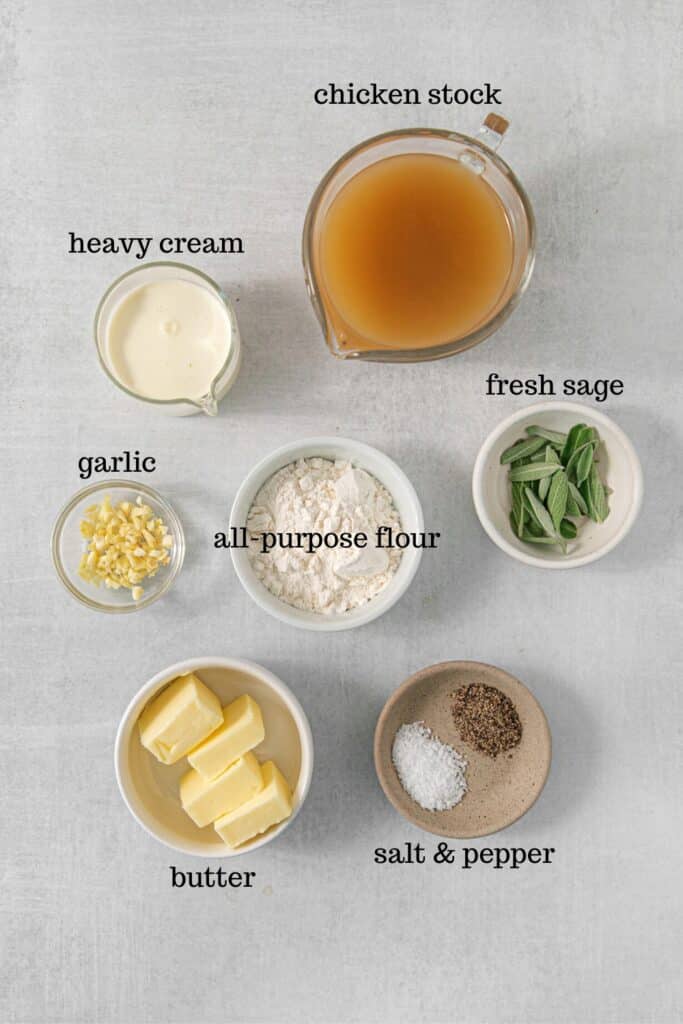 Ingredients for making brown butter sage gravy.