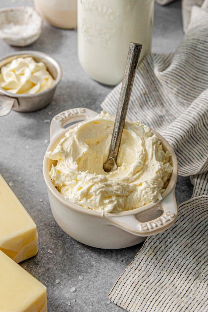 Whipped butter with a spoon for serving.
