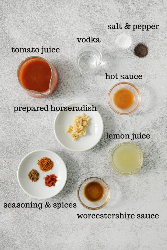 Ingredients for Bloody Mary Mix.