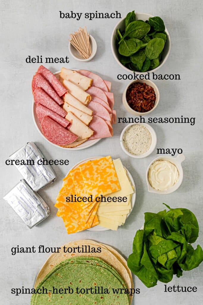Ingredients for making pinwheel sandwiches.