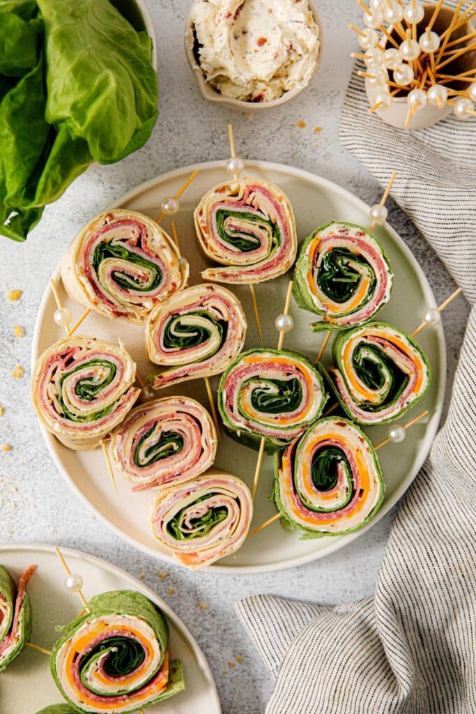 Pinwheel Sandwiches on a party platter.