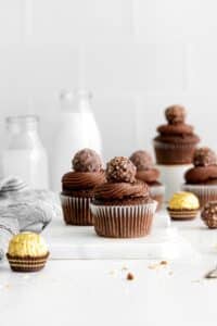 Ferrero Rocher cupcakes topped with a truffle.