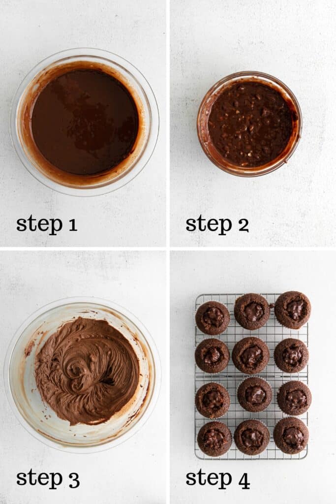How to make whipped chocolate ganache filling and frosting for Ferrero Rocher cupcakes.