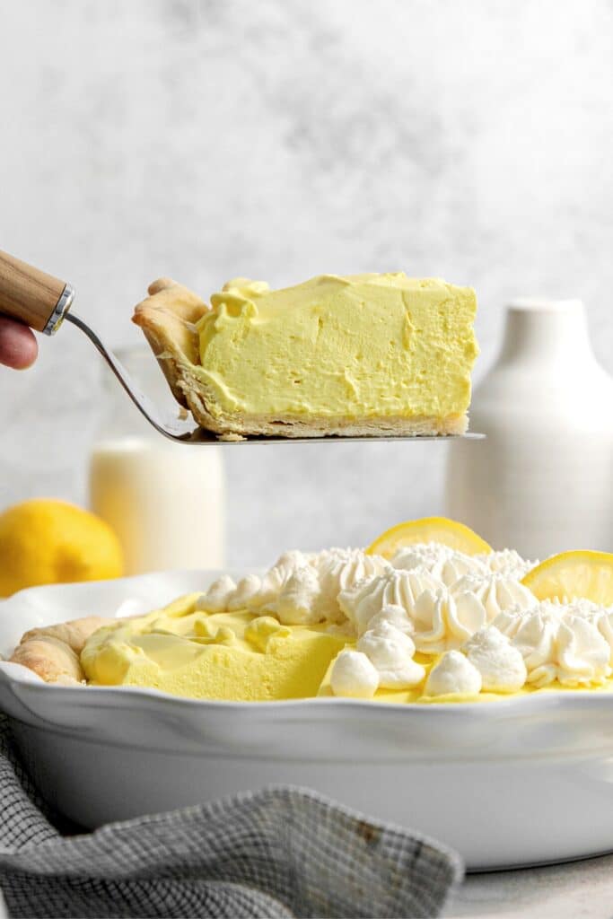 A perfect slice of no-bake lemon pie.