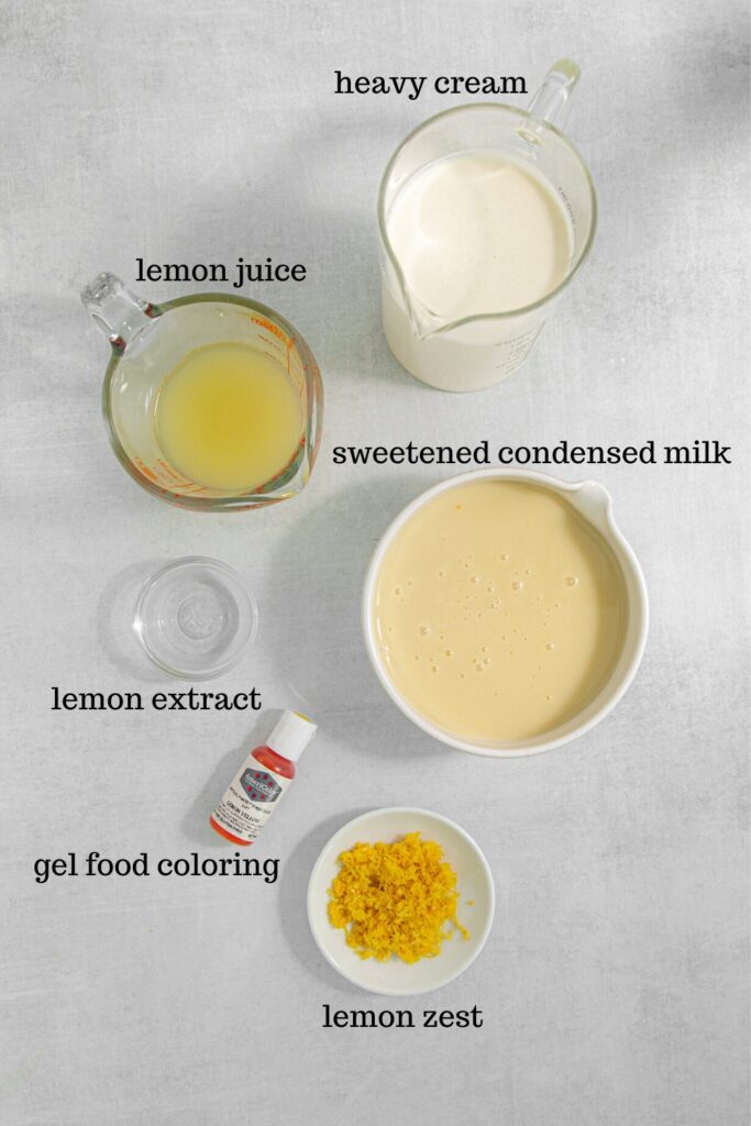 Ingredients for a no-bake lemon pie filling.