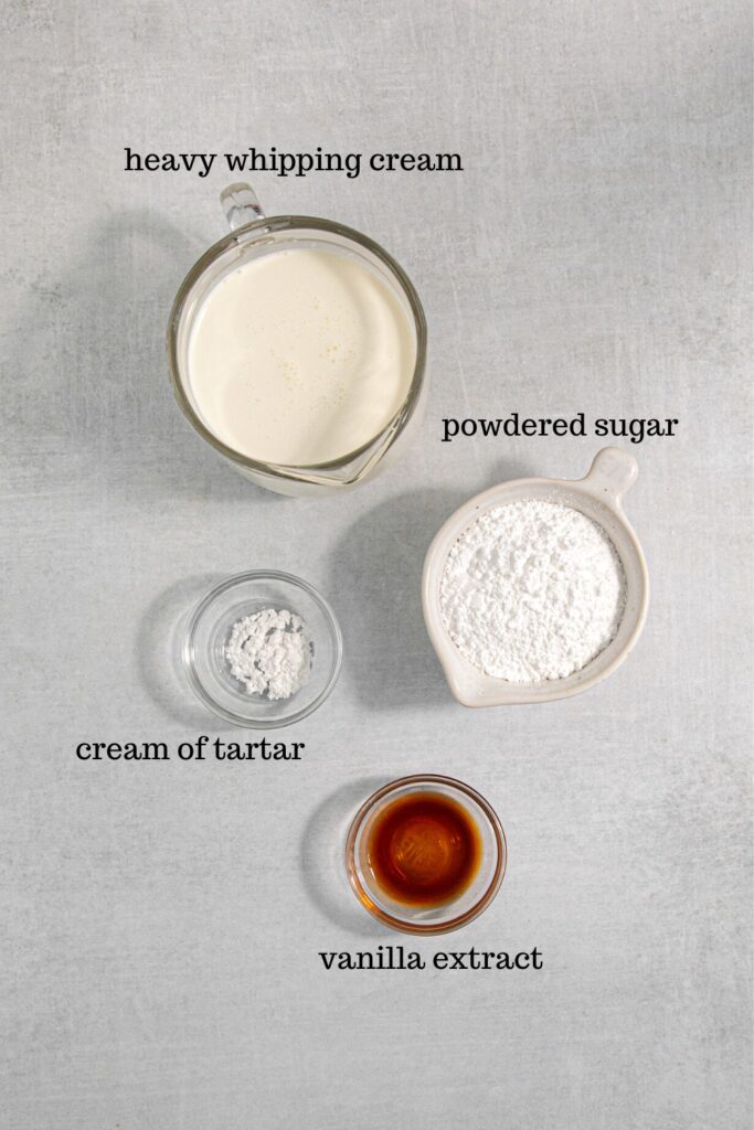 Ingredients for a stabilized whipped cream topping.