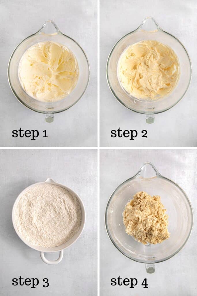 How to prepare the cookie dough for pink sugar cookies, step by step.