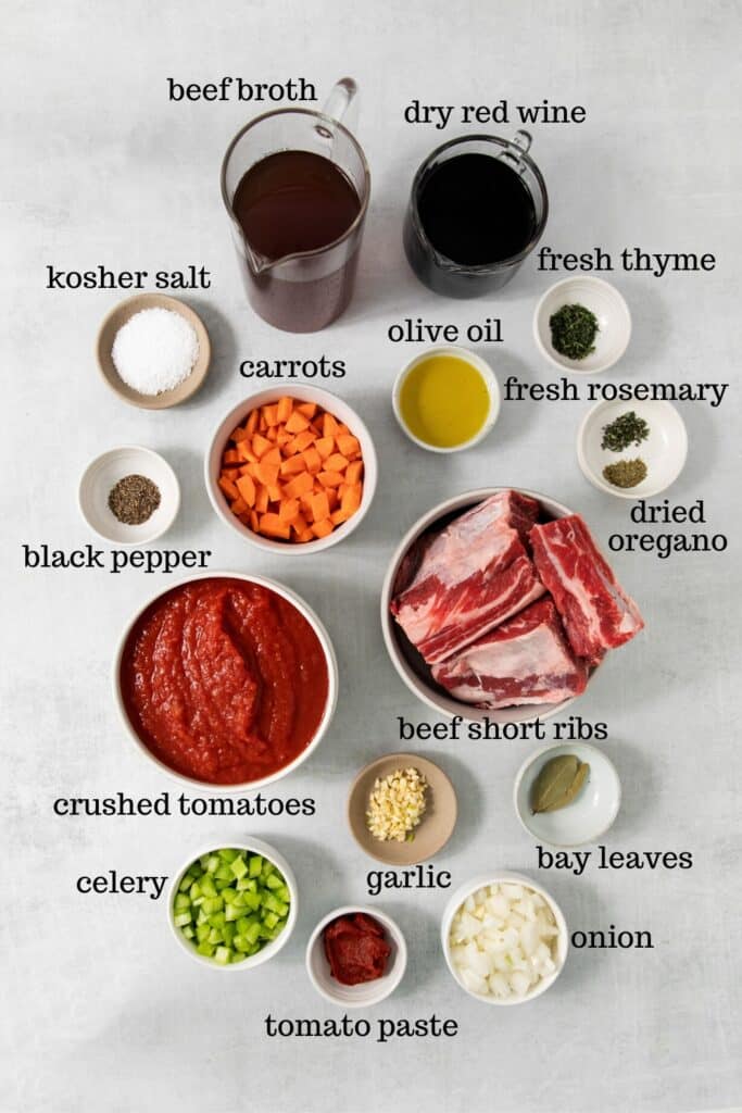 Ingredients for beef short rib ragu.