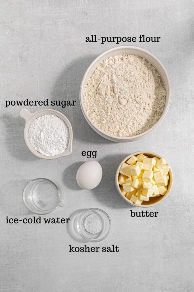 Ingredients for making a flaky shortbread crust from scratch.