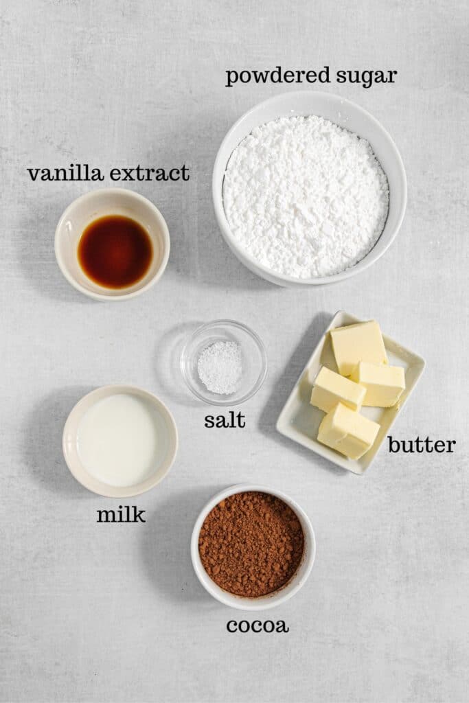 Ingredients for brownie frosting recipe.