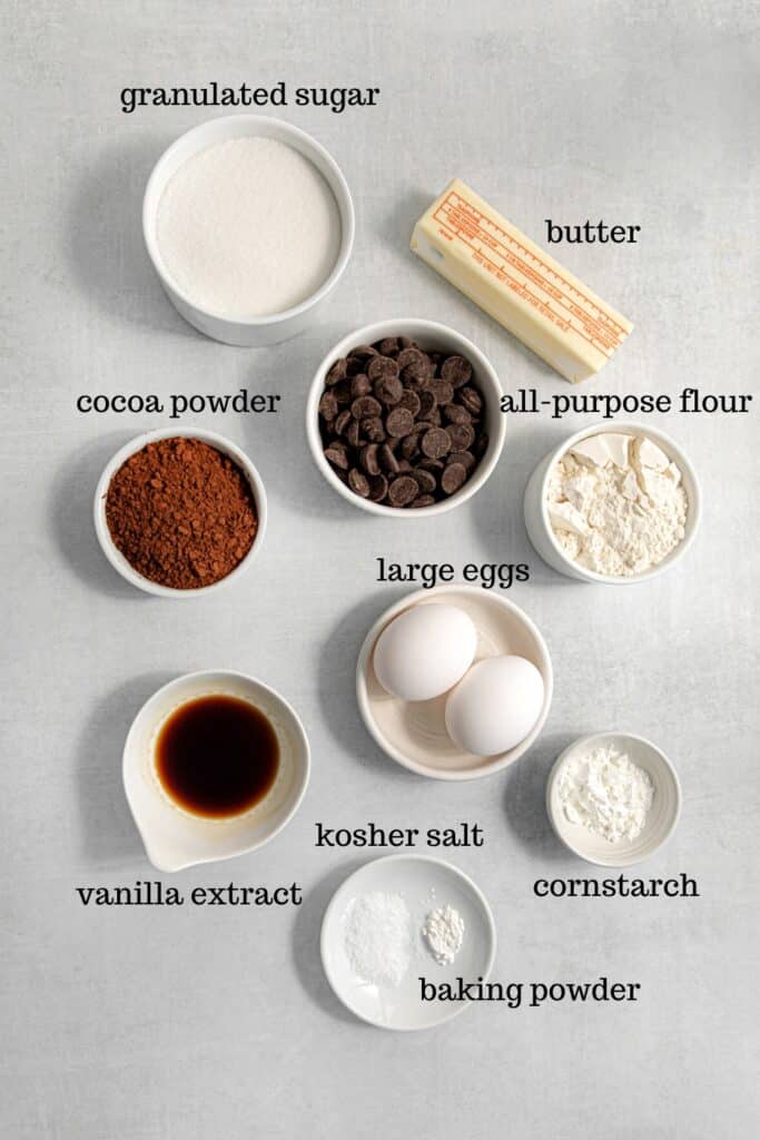 Ingredients for making dark chocolate brownies.