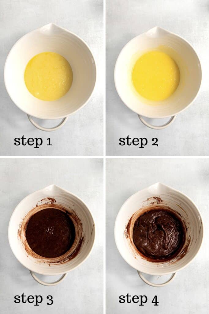 How to make brownie batter for the best Hershey dark chocolate brownies, in 4 simple steps.