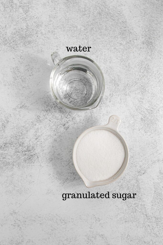 Ingredients for making simple syrup: water and granulated sugar.
